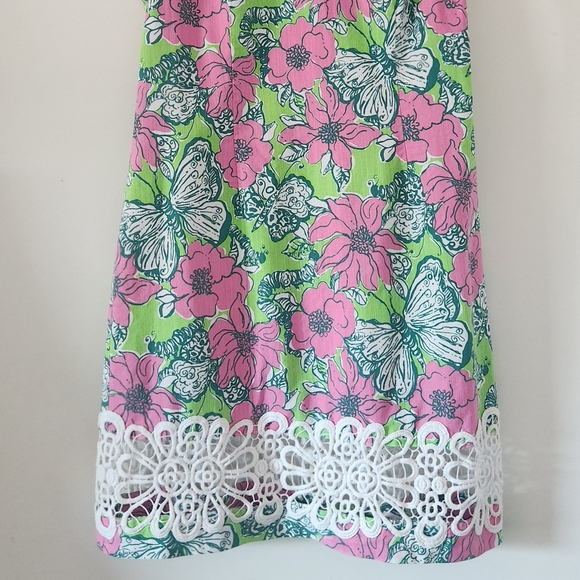 Lilly Pulitzer Retro Butterfly Shift Dress Pink + Green Lace Trim Sleeveless 8 - Picture 15 of 15